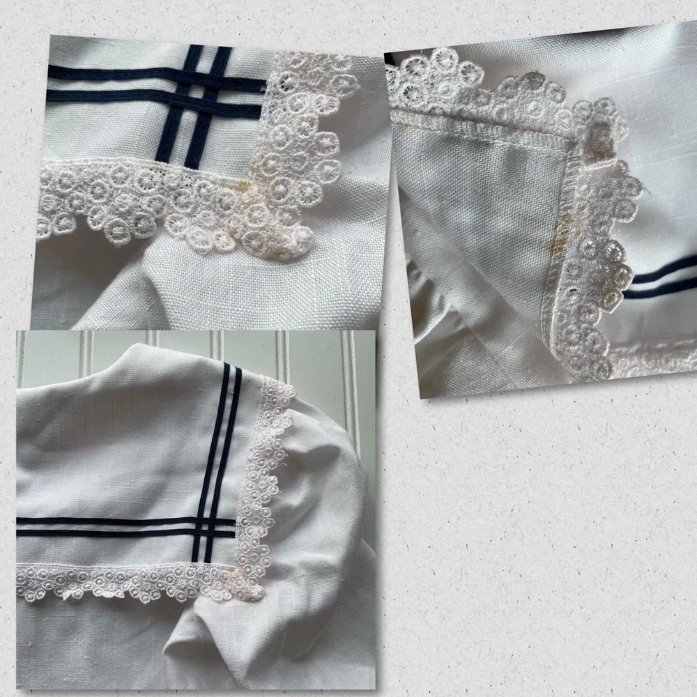 Vintage Just Adorable Sailor Dress White Navy Blue Size 6X Nautical Lace lapel